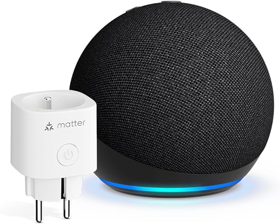 Echo Dot (5e génération, modèle 2022) | Anthracite + Meross Prise Connectée Matter, Fonctionne avec Alexa - Kit de démarrage Maison connectée