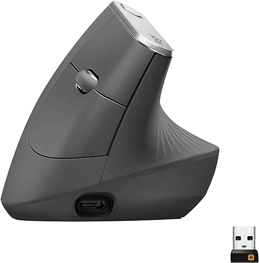 Logitech MX Vertical Souris sans Fil Ergonomique, Multi-Dispositifs, Bluetooth ou 2,4 GHz avec Récepteur USB Unifying, Suivi Optique 4000 PPP, 4 Boutons,Portable/PC/Mac/iPad OS - Gris