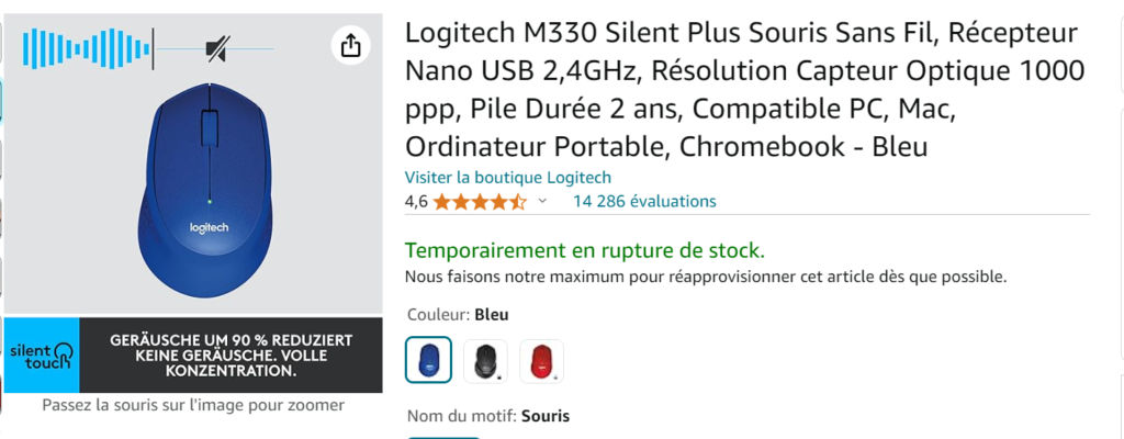 Logitech M330 Silent Plus Souris Sans Fil, Récepteur Nano USB 2,4GHz, Résolution Capteur Optique 1000 ppp, Pile Durée 2 ans, Compatible PC, Mac, Ordinateur Portable, Chromebook - Bleu