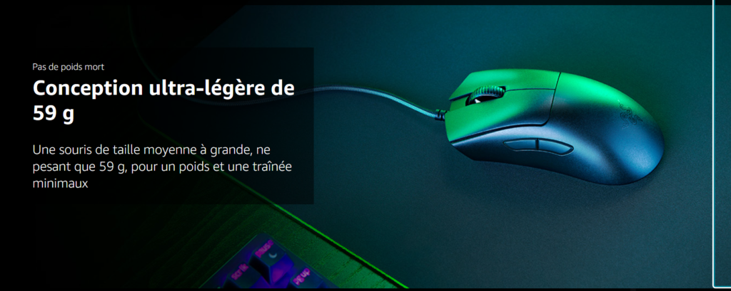 Razer DeathAdder V3 - Souris Gaming Esports Ergonomique (Design Ultra-léger de 59g, Capteur Optique 30K, Capteur de Souris Optique Gen-3, Technologie HyperPolling 8000Hz, Câble Speedflex) Noir
