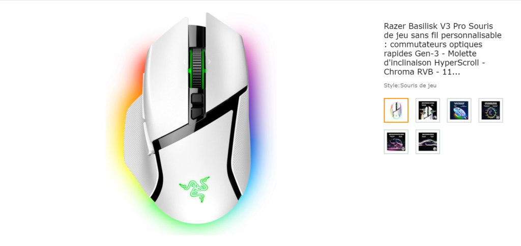 Razer Basilisk V3 Pro Souris de jeu sans fil personnalisable : commutateurs optiques rapides Gen-3 - Molette d'inclinaison HyperScroll - Chroma RVB - 11 boutons programmables - Capteur optique Focus