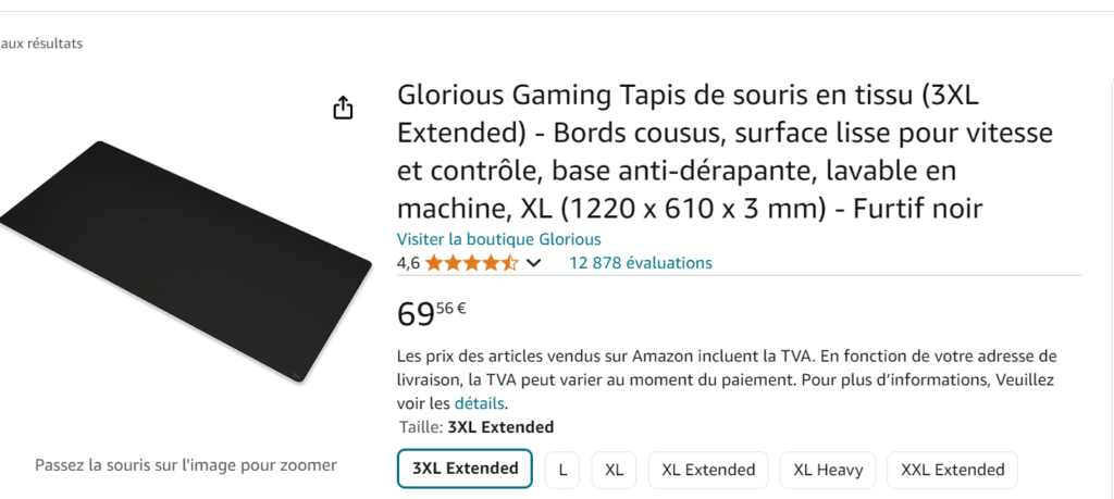 Glorious Gaming Tapis de souris focus en tissu (3XL Extended) - Bords cousus, surface lisse pour vitesse et contrôle, base anti-dérapante, lavable en machine, XL (1220 x 610 x 3 mm) - Furtif noir