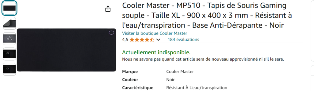 Cooler Master - MP510 - Tapis de Souris Gaming souple - Taille XL - 900 x 400 x 3 mm - Résistant à l'eau/transpiration - Base Anti-Dérapante - Noir